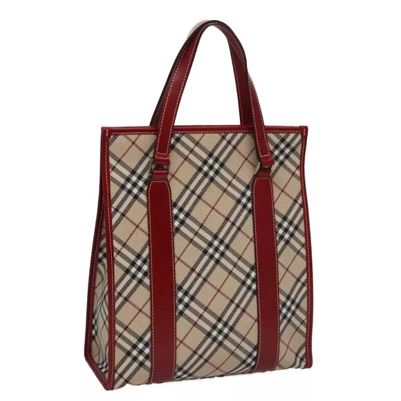 BURBERRY Blue Label Nova Check Tote Bag Canvas Red Beige Auth - Picture 4 of 16